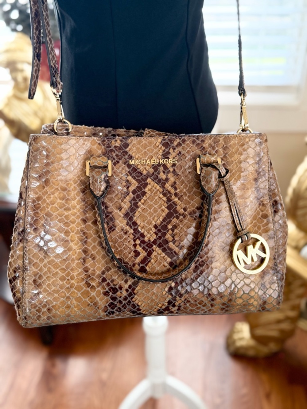 Michael Kors Brown Snakeskin Leather Satchel EUC - Picture 2 of 8